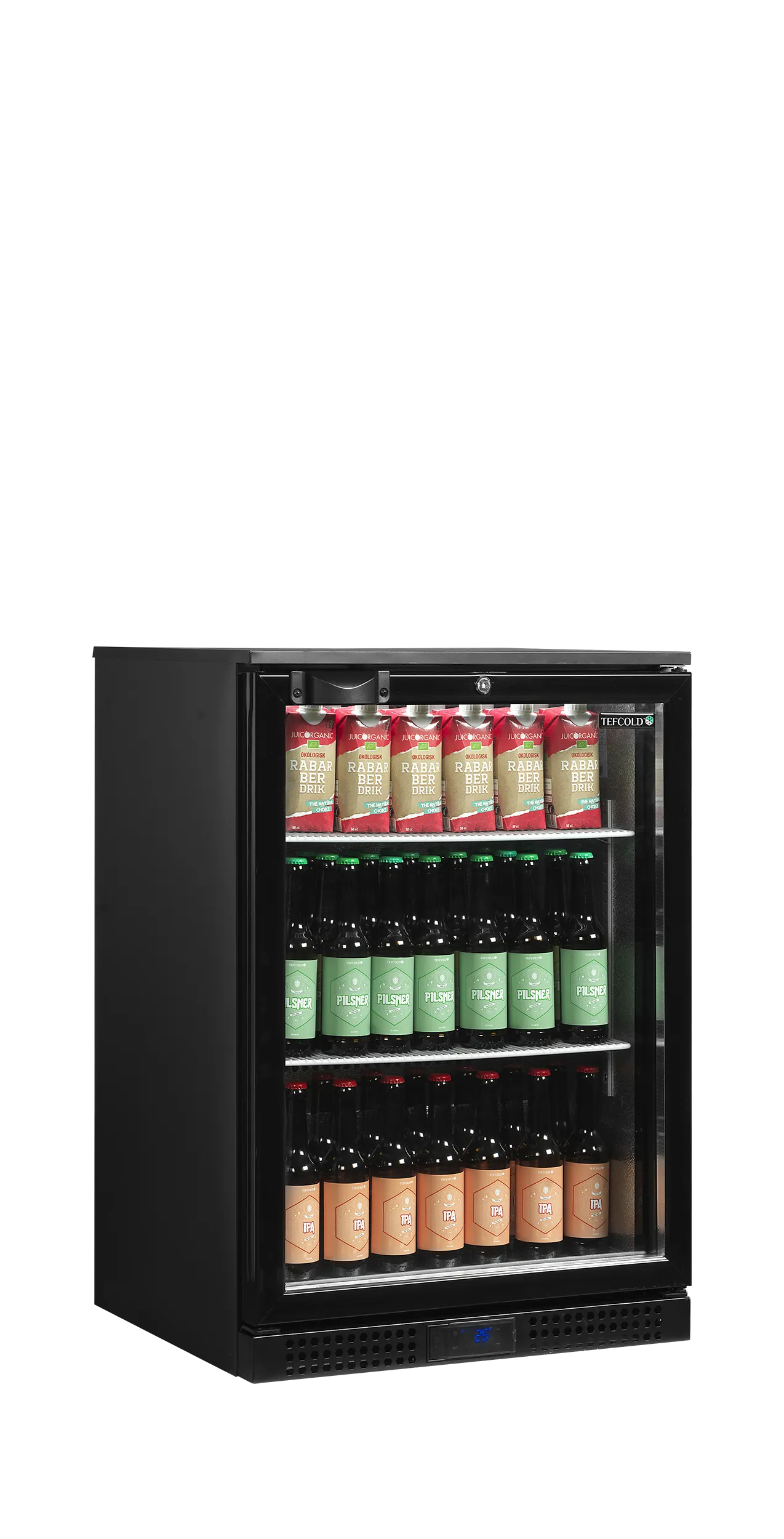 Tefcold DB126H 125 Ltr Undercounter Single Glass Door Reduced Height Black Back Bar Bottle Cooler