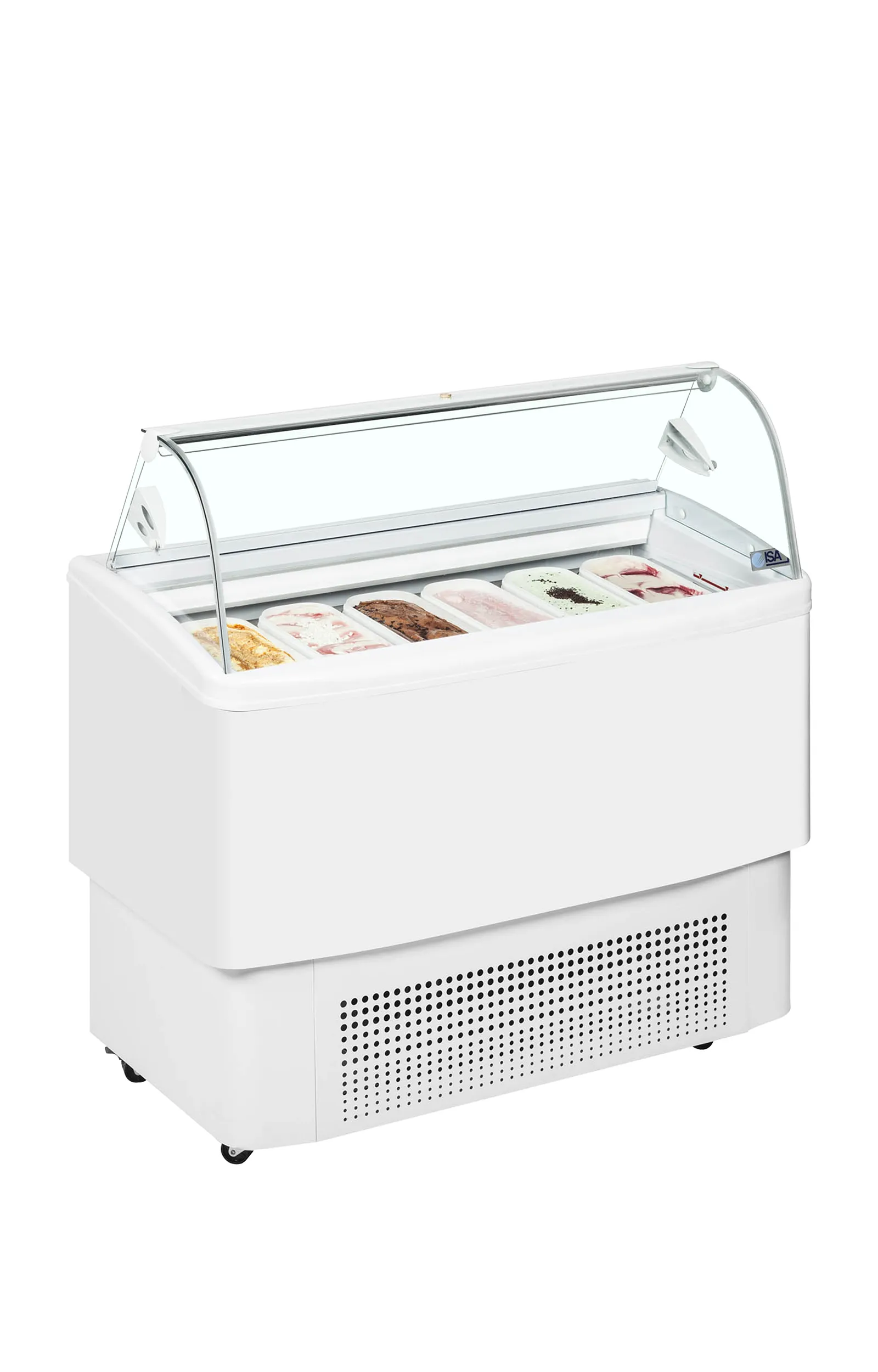 ISA FIJI6 6 x Napoli Pan White Curved Glass Ice Cream Display Freezer