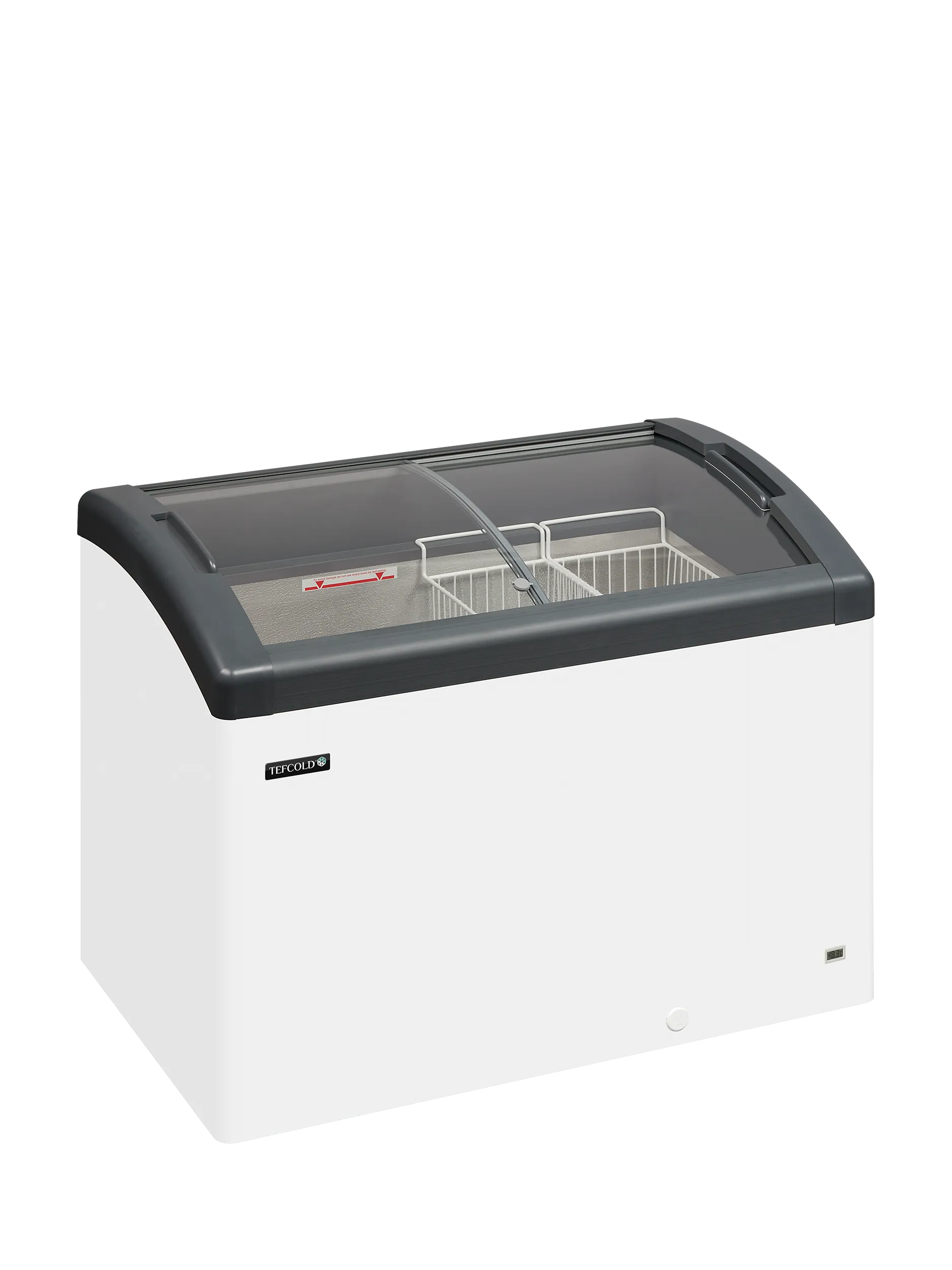 elcold FOCUS 106 GREY 270 Ltr White Display Chest Freezer With Grey Curved Glass Lid