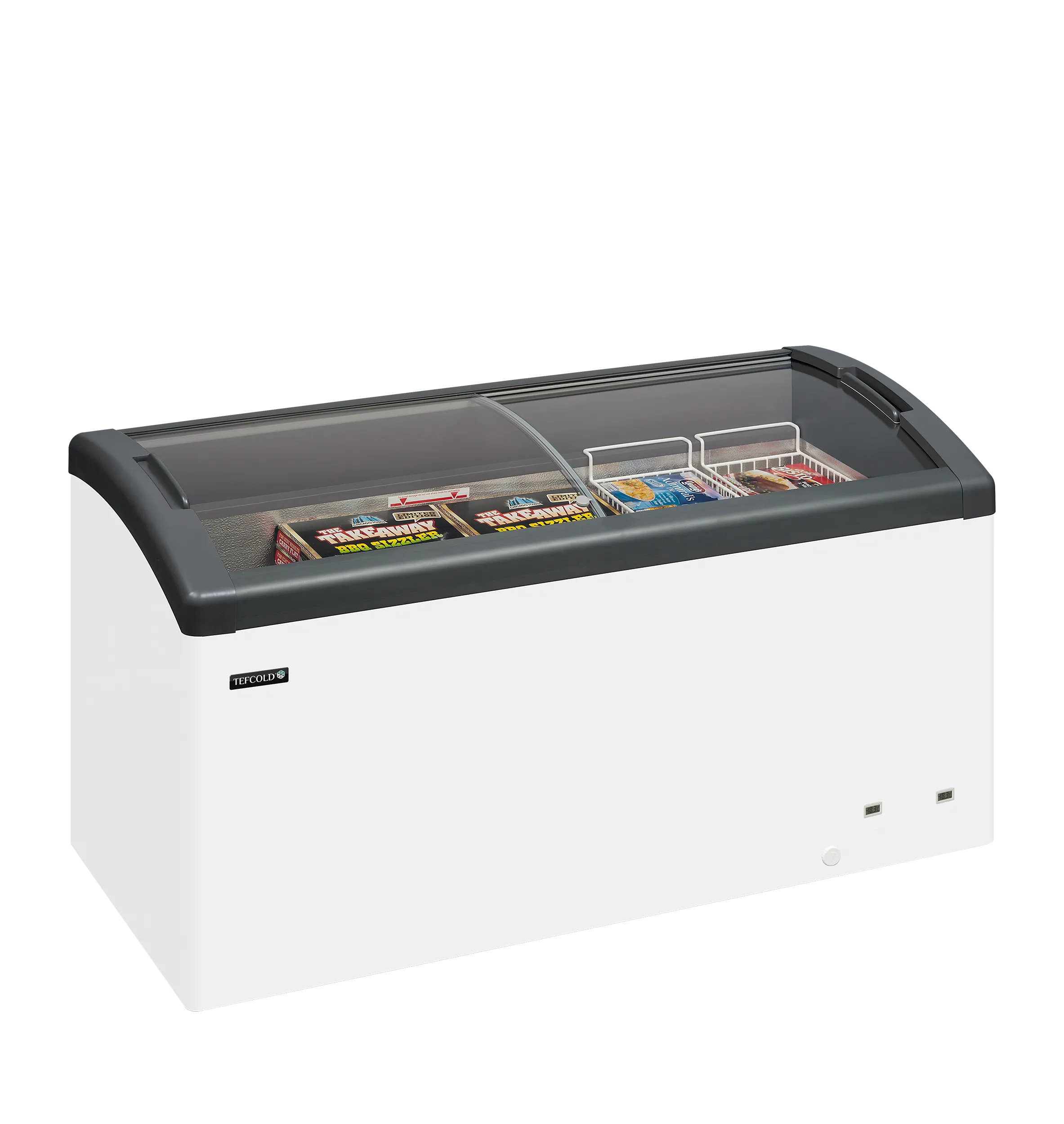 elcold FOCUS 151 GREY 418 Ltr White Display Chest Freezer With Grey Curved Glass Lid